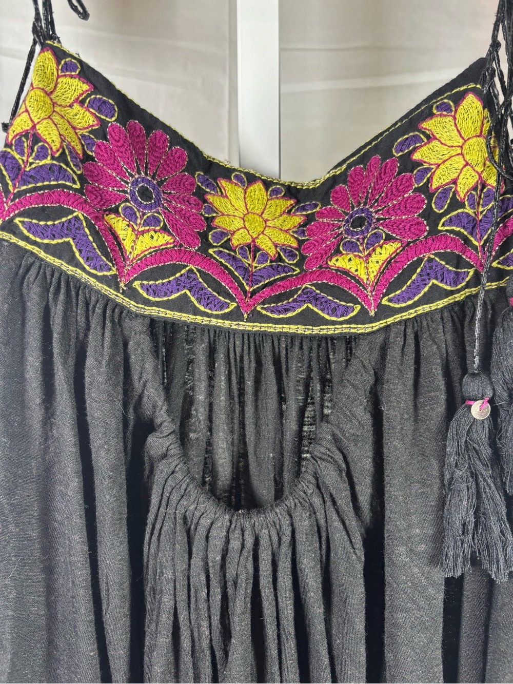 Free People Black Tiered Embroidered Tie-String Camisole - Picture 7 of 10